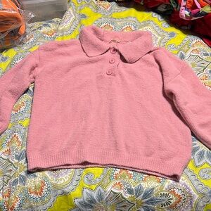 Kori Soft Pink Buttoned Cowl Neck Sweater